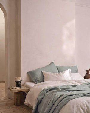 White silk linen flip pillowcase from CULTIVER, showcasing soft, smooth fabric and elegant design for comfortable bedding.