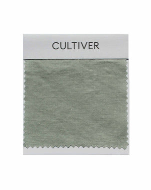 cultiver.momplimentary sage-colored swatch card showing fabric sample with soft, natural texture and color details.
