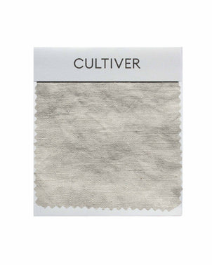 cultiver.momplimentary smoke gray swatch card showing fabric sample in soft gray tones.